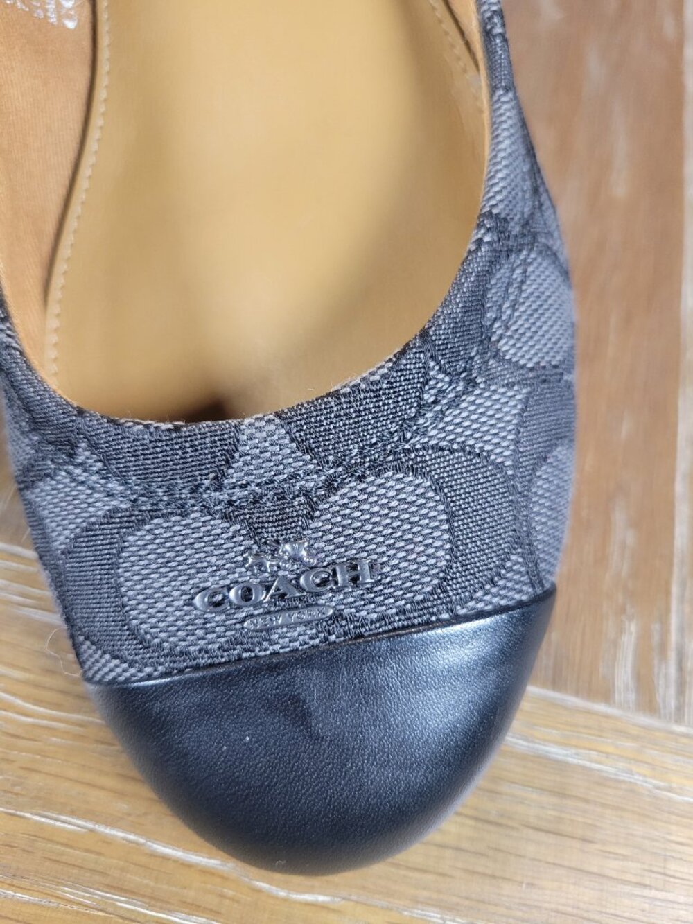 Coach Signature Canvas Cap Toe Ballet Flats Black Gray Women's 7.5B - Picture 2 of 9